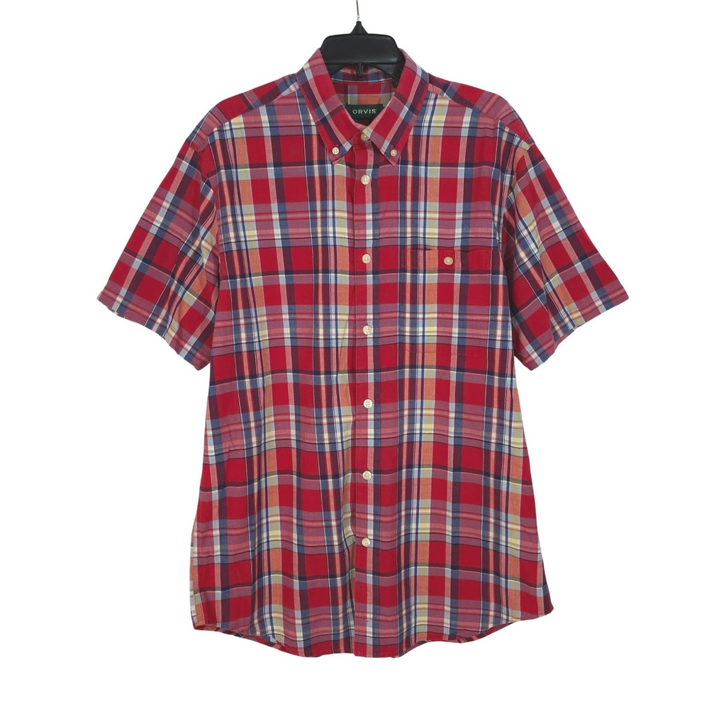 Orvis Madras Plaid Short Sleeve Button Down Shirt Mens Large Lightweight